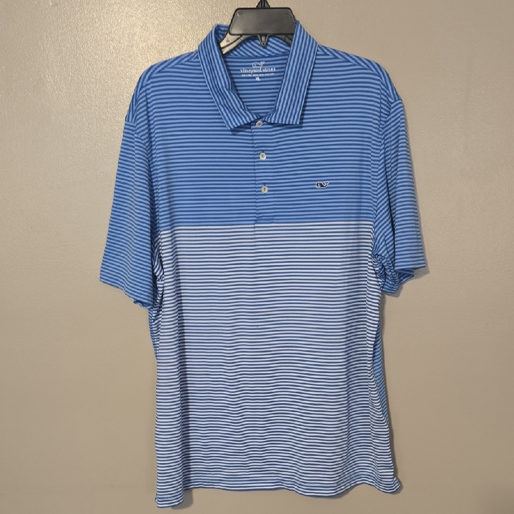 Vineyard Vines Polo Shirt Mens XL Blue Golfing‎ Short Sleeve Stretch Striped